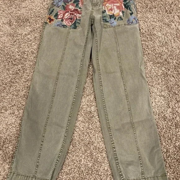 By Anthropologie Size 25 Embroidered  Stitched Cropped Ankle Trouser Pants Boho - Picture 2 of 16